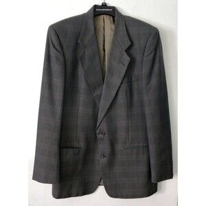 Men's XL 44 Paulo Solari Olive Plaid Check 100% Wool Blazer Career Office